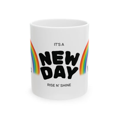 Cheerful Rainbow Mug - "It's a New Day" Coffee Cup for Positive Vibes