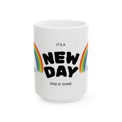 Cheerful Rainbow Mug - "It's a New Day" Coffee Cup for Positive Vibes