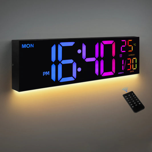16" Digital Wall Clock Large Display with Remote Control, Date, Indoor Temp.