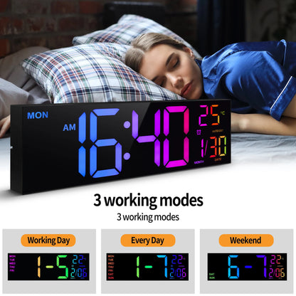 16" Digital Wall Clock Large Display with Remote Control, Date, Indoor Temp.